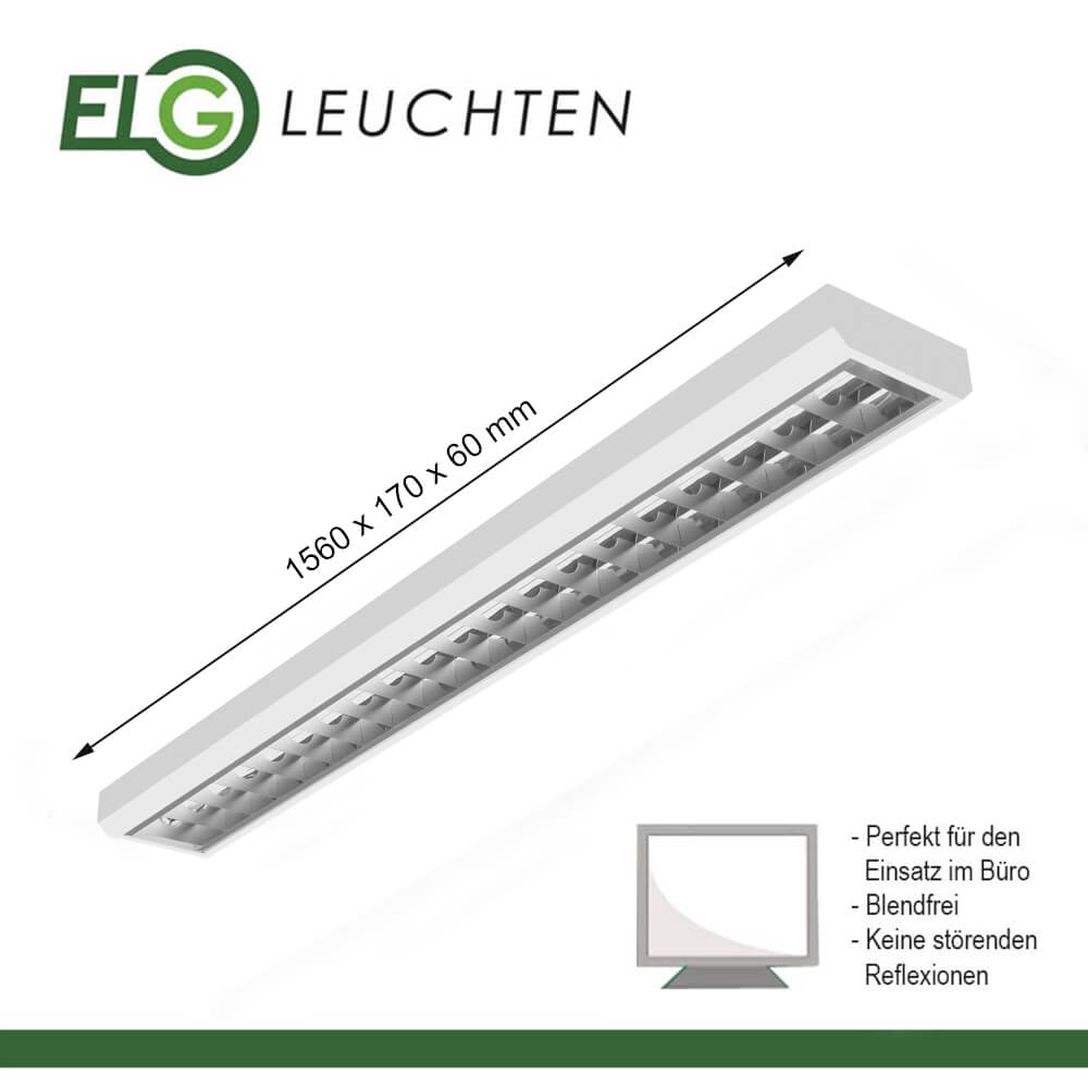 LED Rasterleuchte 1-flammig Maße 150cm
